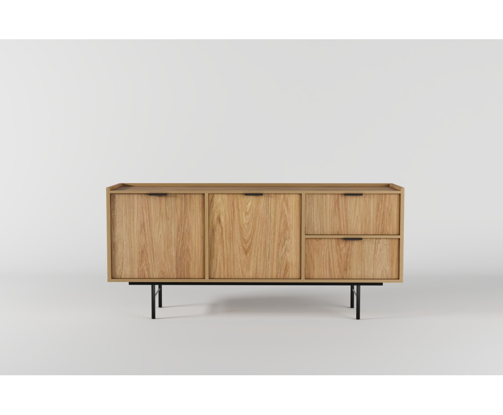 Moderne Kommode 150 cm zweitürig mit Schubladen, in natürlicher Holzfarbe, ELANO