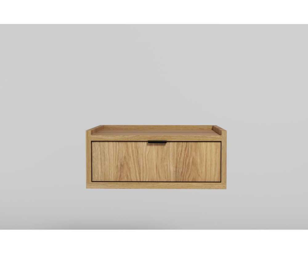 Hängender Nachttisch mit Schublade für Schlafzimmer, Wandschublade, Nachtschrank in natürlicher Holzfarbe Hickory natural, ELANO