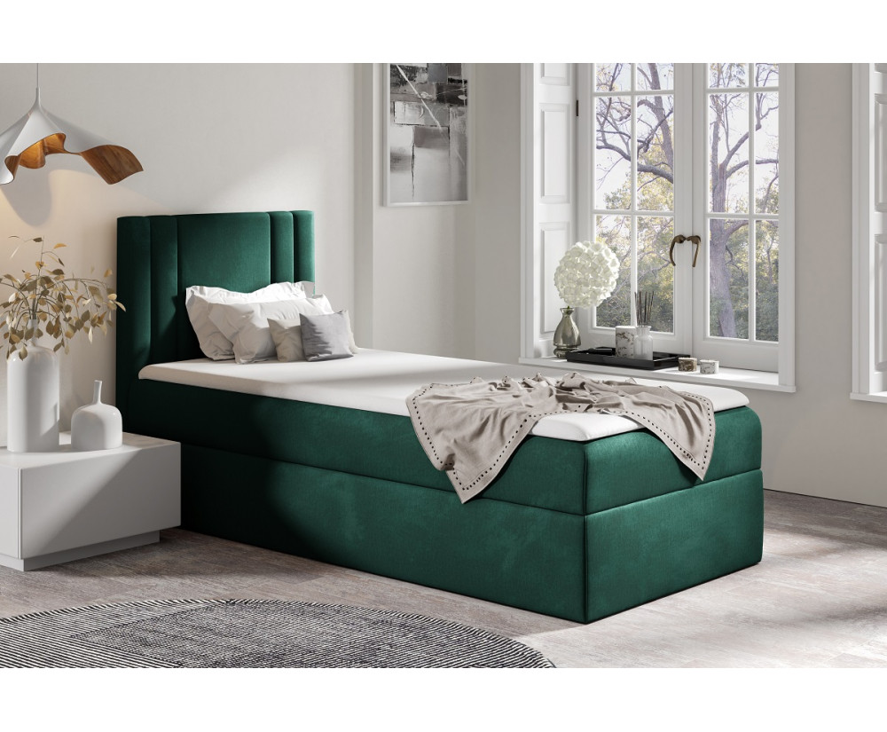 Boxspringbett 90x200 cm mit Bonell-Matratze, Einzelbett, Jugendbett mit Bettkasten, PRATO K25