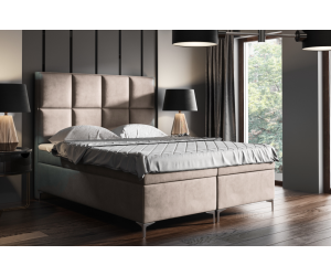Boxspringbett 180x200 cm, Ehebett, Hotelbett mit elegantem Kopfteil, verchromte Füße, Bett für Dachschräge, MEROO 4M