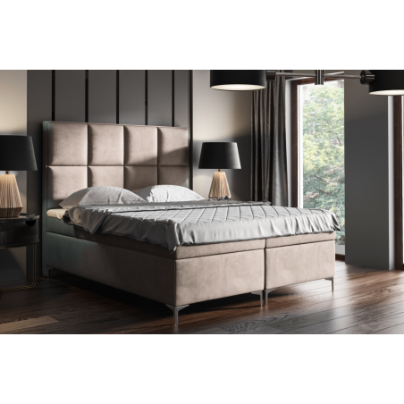 Boxspringbett 180x200 cm, Ehebett, Hotelbett mit elegantem Kopfteil, verchromte Füße, Bett für Dachschräge, MEROO 4M