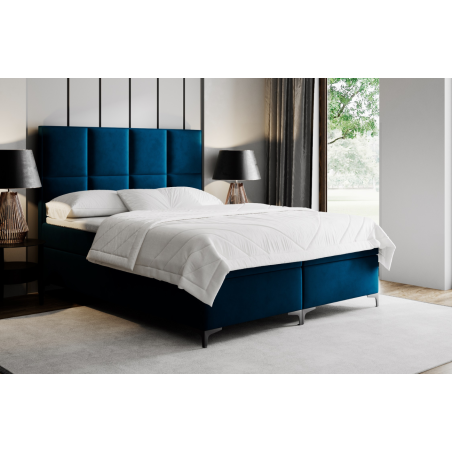 Boxspringbett 200x200 cm, Ehebett, Hotelbett mit hohem Kopfteil, verchromte Füße, MEROO 4M