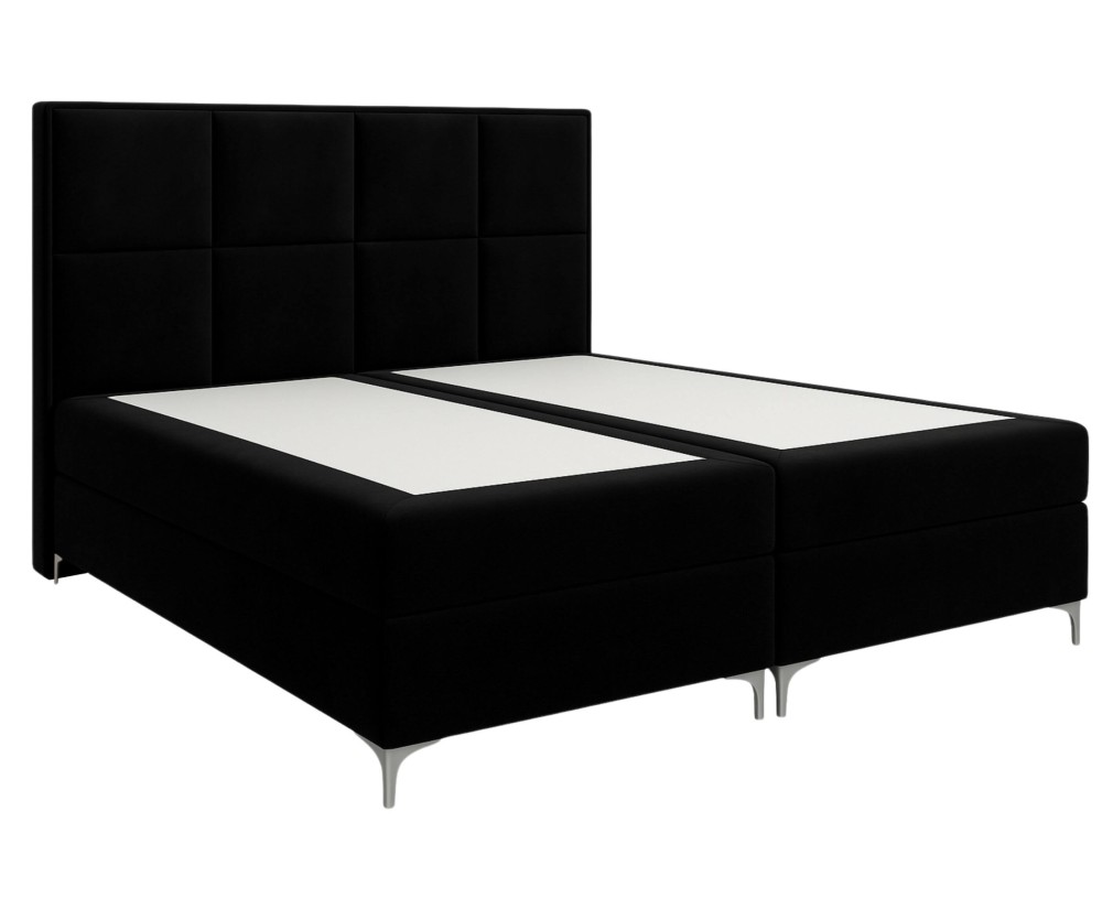 Boxspringbett 200x200 cm, Ehebett für Dachschräge, Hotelbett mit modernem Kopfteil, verchromte Füße, MEROO 4M