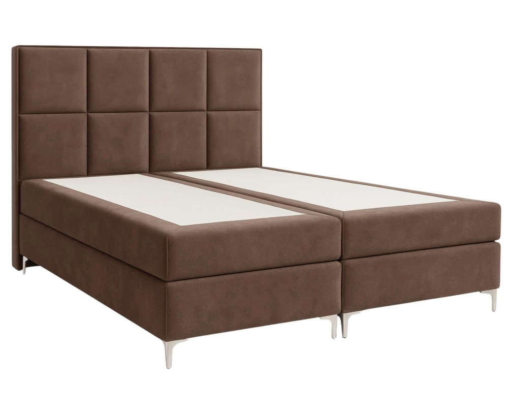 Boxspringbett 200x200 cm, Ehebett für Dachschräge, Hotelbett mit modernem Kopfteil, verchromte Füße, MEROO 4M