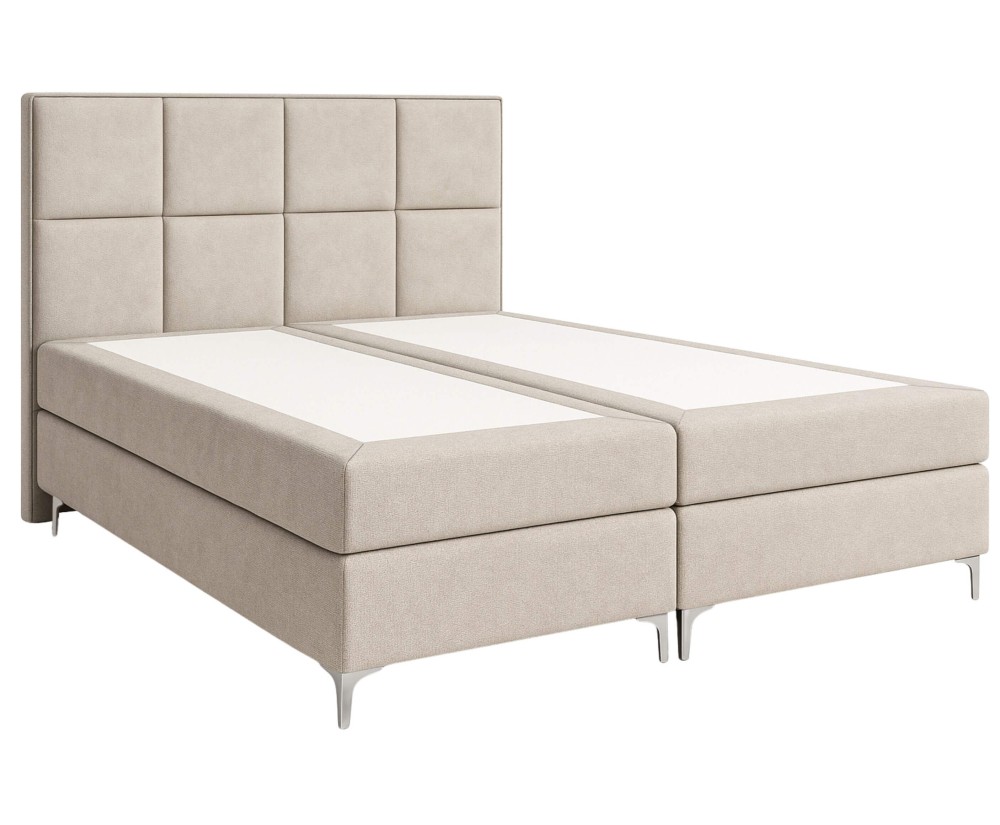 Boxspringbett 200x200 cm, Ehebett für Dachschräge, Hotelbett mit modernem Kopfteil, verchromte Füße, MEROO 4M