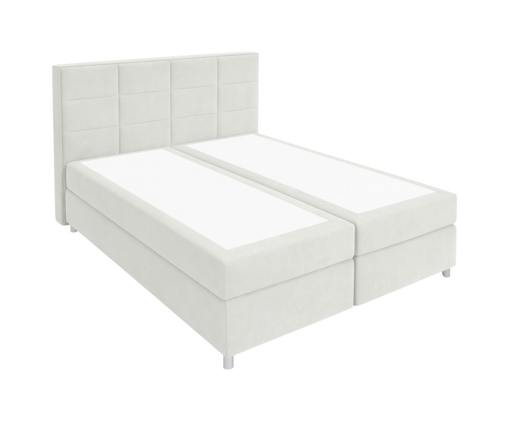Boxspringbett 200x200 cm, Ehebett mit Bettkasten, verchromte Füße, niedriges Kopfteil auf Wunsch, MEROO 5M