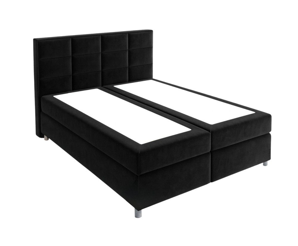 Boxspringbett 200x200 cm, Ehebett mit Bettkasten, verchromte Füße, niedriges Kopfteil auf Wunsch, MEROO 5M Boxspringbett 200x200 cm, Ehebett mit Bettkasten, verchromte Füße, niedriges Kopfteil auf Wunsch, MEROO 5M