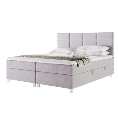 Boxspringbett 200x200 cm, Ehebett, Hotelbett mit Bettkasten, verchromte Füße, MEROO 5M