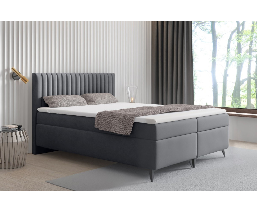 Boxspringbett 200x200 cm, Ehebett, Hotelbett, vertikale Nähte am Kopfteil, ANTONINA 1M Boxspringbett 200x200 cm, Ehebett, Hotelbett, vertikale Nähte am Kopfteil, ANTONINA 1M