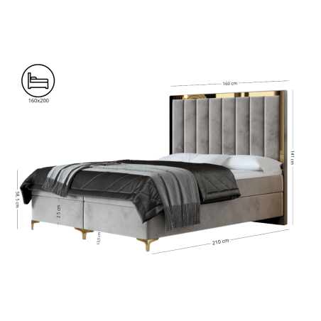 BAHAMA 1M Kontinentalbett 160x200 cm, Ehebett, Hotelbett, hohes Kopfteil mit goldenen Zierleisten