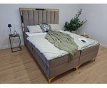 Modernes Bett 200x200 cm für Appartment, Ehebett, Hotelbett, hohes Kopfteil mit goldenen Zierleisten, BAHAMA 1M Modernes Bett 200x200 cm für Appartment, Ehebett, Hotelbett, hohes Kopfteil mit goldenen Zierleisten, BAHAMA 1M