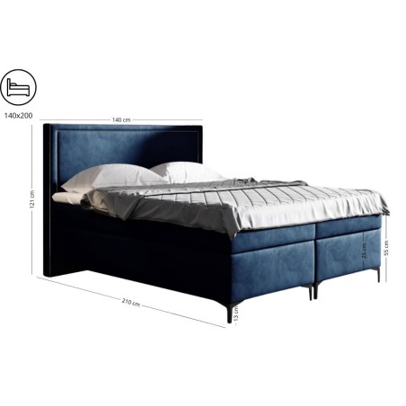 Boxspringbett 140x200 cm, Ehebett, Hotelbett mit Kopfteil und Bettkasten, PRESTO 1M
