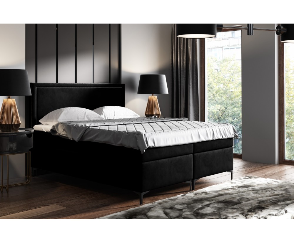 Elegantes Bett 180x200 cm für Schlafzimmer, Ehebett, Hotelbett, Kopfteil mit Polsternagelband, PRESTO 1M
