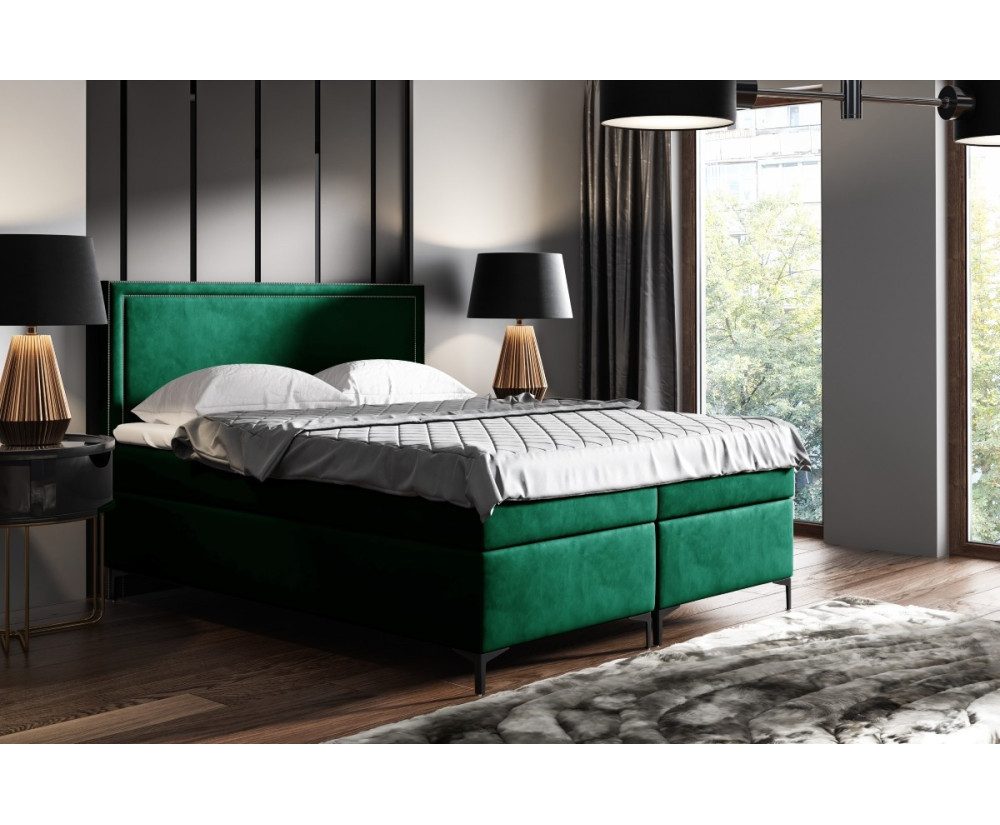 Designer-Bett 200x200 cm für Schlafzimmer, Ehebett, Hotelbett, Kopfteil mit Polsternagelband, PRESTO 1M
