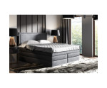 Elegantes Bett 160x200 cm mit zwei Matratzen, Ehebett, Hotelbett, Kopfteil mit Polsternagelband, Bettkasten, PRESTO 2K 