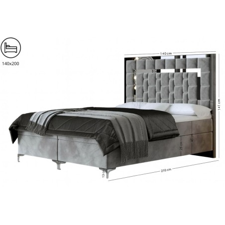 BERLIN 1M  Boxspringbett 140x200 cm, Ehebett, Hotelbett, hohes Kopfteil aus Polsterpaneelen, Zierleisten