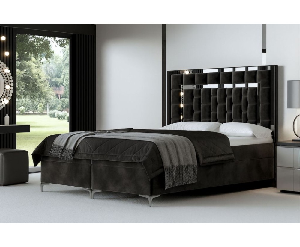 BERLIN 1M Elegantes Doppelbett 200x200 cm, Ehebett, Hotelbett, hohes Kopfteil aus Polsterpaneelen, Zierleisten