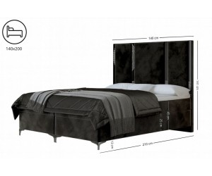 Boxspringbett 140x200 cm, Bett für Dachschräge mit elegantem Kopfteil aus vertikalen Polsterpaneelen, Zierleisten, MEDIOLAN 1M