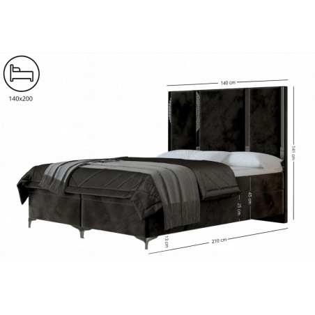 Boxspringbett 140x200 cm, Bett für Dachschräge mit elegantem Kopfteil aus vertikalen Polsterpaneelen, Zierleisten, MEDIOLAN 1M