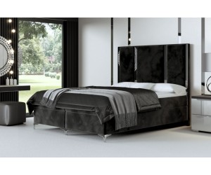 Boxspringbett 140x200 cm, Bett für Dachschräge mit elegantem Kopfteil aus vertikalen Polsterpaneelen, Zierleisten, MEDIOLAN 1M