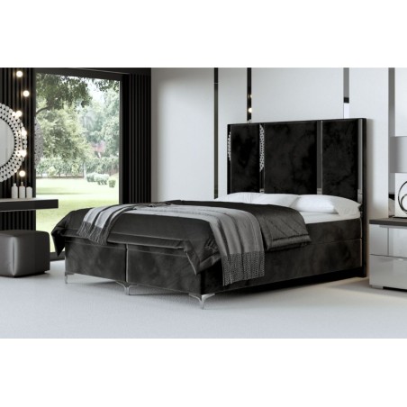 MEDIOLAN 1M Boxspringbett 140x200 cm, Ehebett, Hotelbett mit hohem Kopfteil aus vertikalen Polsterpaneelen, Metall-Zierleisten