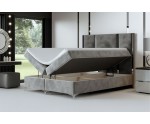 Boxspringbett 140x200 cm, Ehebett, Hotelbett mit hohem Kopfteil aus vertikalen Polsterpaneelen, Metall-Zierleisten, MEDIOLAN 1M Boxspringbett 140x200 cm, Ehebett, Hotelbett mit hohem Kopfteil aus vertikalen Polsterpaneelen, Metall-Zierleisten, MEDIOLAN 1M