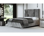 Boxspringbett 140x200 cm, Ehebett, Hotelbett mit hohem Kopfteil aus vertikalen Polsterpaneelen, Metall-Zierleisten, MEDIOLAN 1M Boxspringbett 140x200 cm, Ehebett, Hotelbett mit hohem Kopfteil aus vertikalen Polsterpaneelen, Metall-Zierleisten, MEDIOLAN 1M