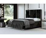 Exklusives Boxspringbett 200x200 cm, Ehebett mit hohem Kopfteil aus vertikalen Polsterpaneelen, Metall-Zierleisten, MEDIOLAN 1M 