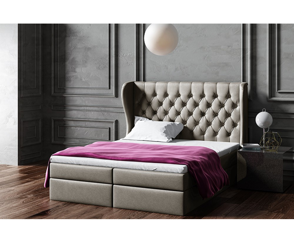 Stilvolles Kontinentalbett 160x200 cm, Ehebett, Hotelbett im Glamour-Stil, Kopfteil Chesterfield, MAGNUS 14A