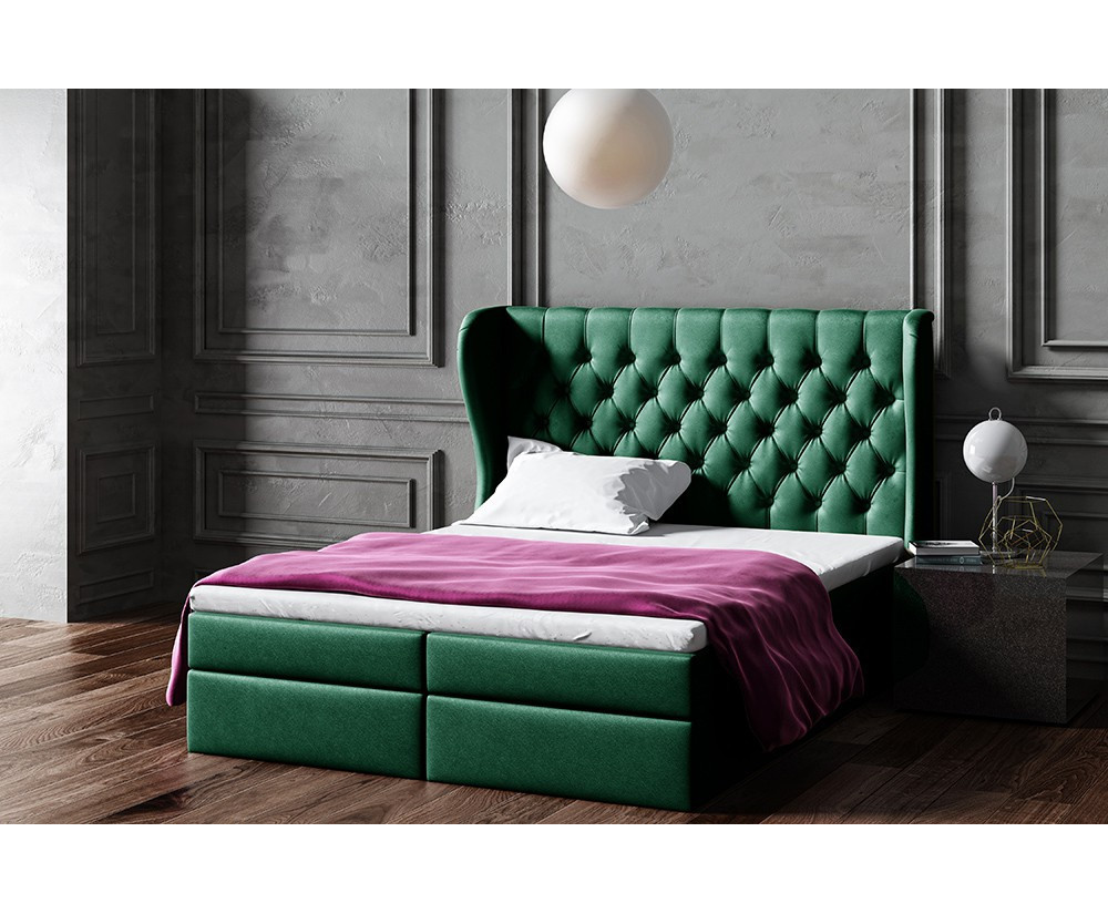 Doppelbett 180x200 cm mit gestepptem Kopfteil Chesterfield, Ehebett, Hotelbett im Glamour-Stil, MAGNUS 14A