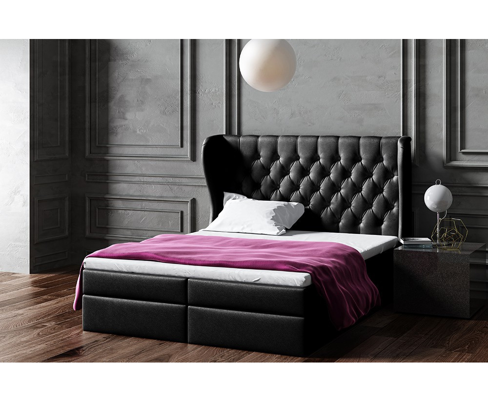 Komfortbett 200x200 cm mit gestepptem Kopfteil Chesterfield, Ehebett, Hotelbett im Glamour-Stil, MAGNUS 14A
