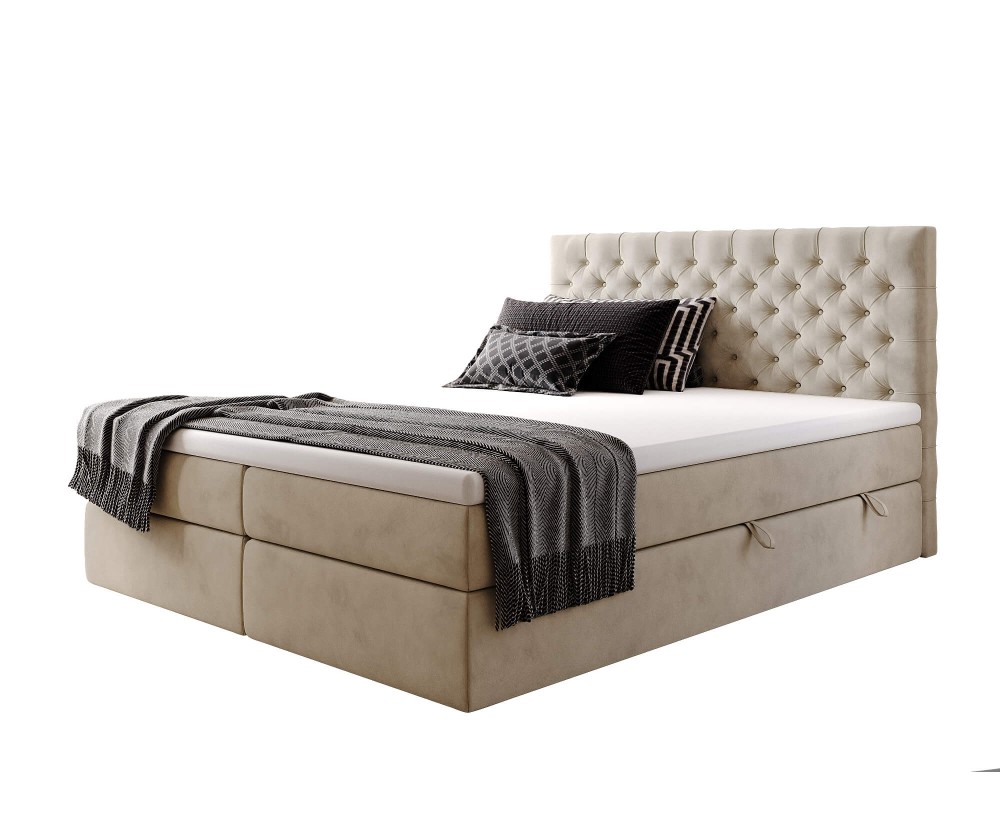 Boxspringbett 140x200 cm, Ehebett, Hotelbett, Kopfteil Chesterfield, MAGNUS 15A 