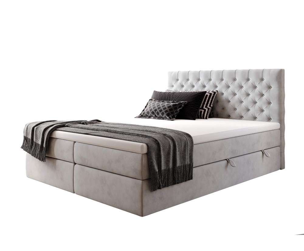 Boxspringbett 140x200 cm, Ehebett, Hotelbett, Kopfteil Chesterfield, MAGNUS 15A 