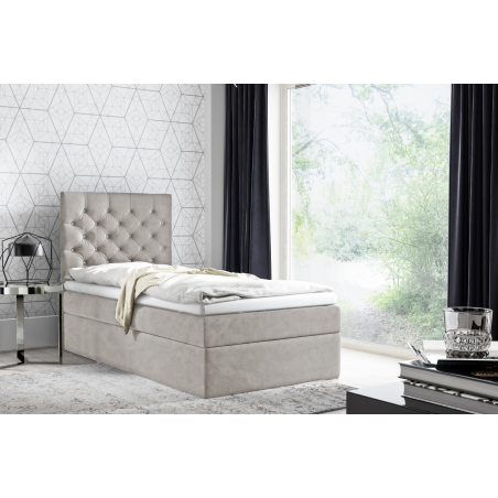 Boxspringbett 90x200 cm, Einzelbett, Hotelbett, Kopfteil mit Kristallen, MAGNUS 15A