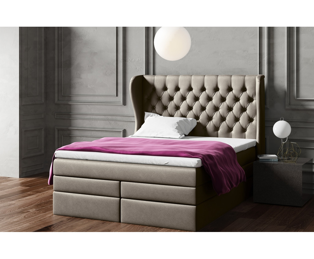 Boxspringbett 140x200 cm, Ehebett mit Bettkasten, Kopfteil Chesterfield, MAGNUS 14B DUO 