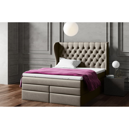 Boxspringbett 140x200 cm, Ehebett mit Bettkasten, Kopfteil Chesterfield, MAGNUS 14B DUO 