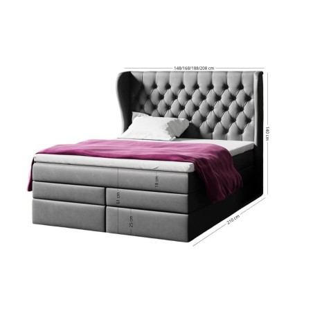 Boxspringbett 140x200 cm, Ehebett mit Bettkasten, Kopfteil Chesterfield, MAGNUS 14B DUO 