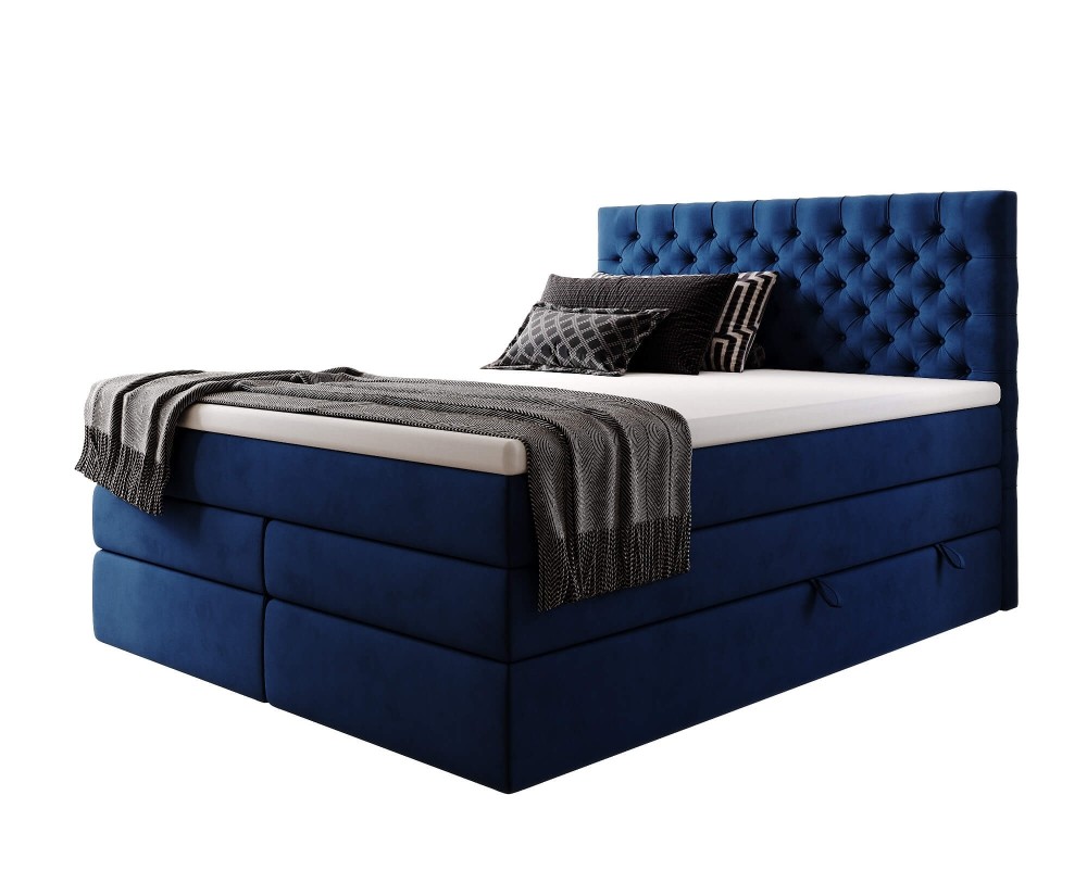 Boxspringbett 140x200 cm, Ehebett mit Bettkasten, Kopfteil Chesterfield, MAGNUS 15B
