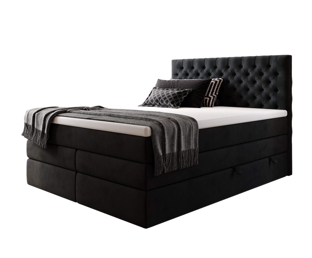 Elegantes Bett 160x200 cm für Schlafzimmer, Kontinentalbett mit Bettkasten, Kopfteil Chesterfield, MAGNUS 15B