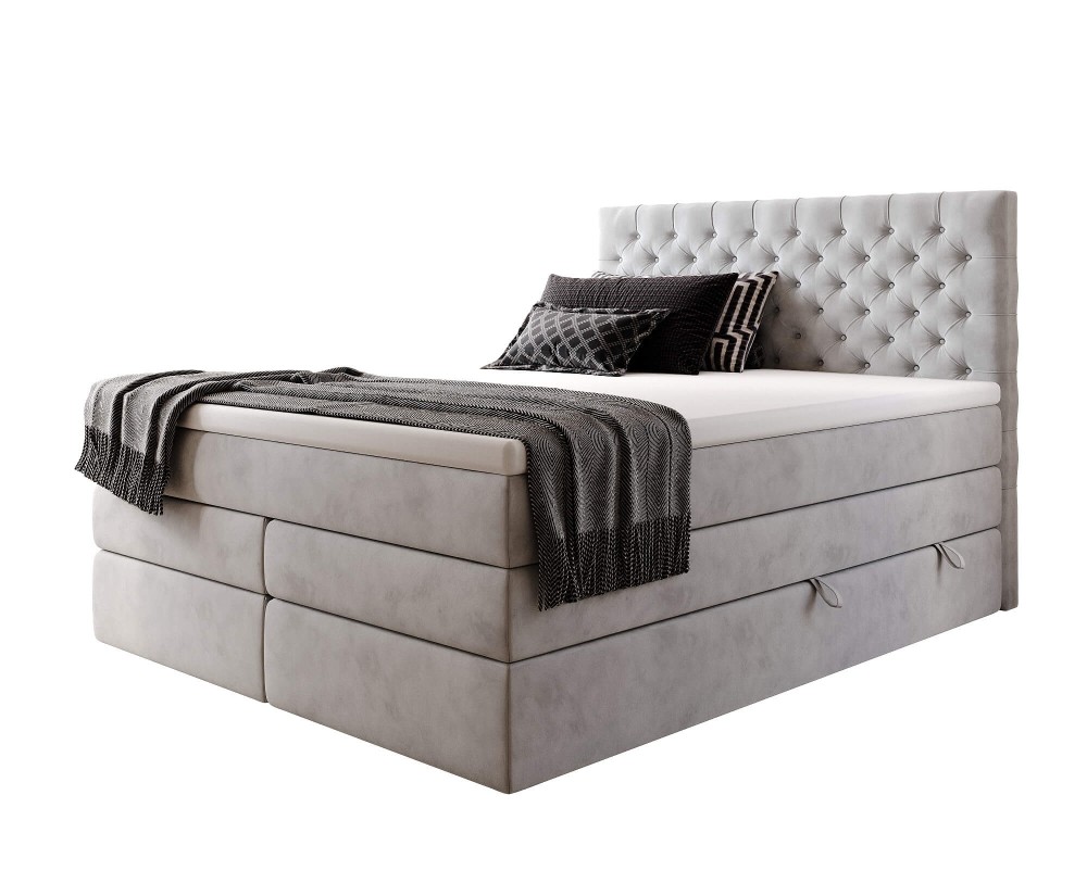 Elegantes Boxspringbett 200x200 cm mit hohem Kopfteil Chesterfield, 2 separate Bettkästen, MAGNUS 15B