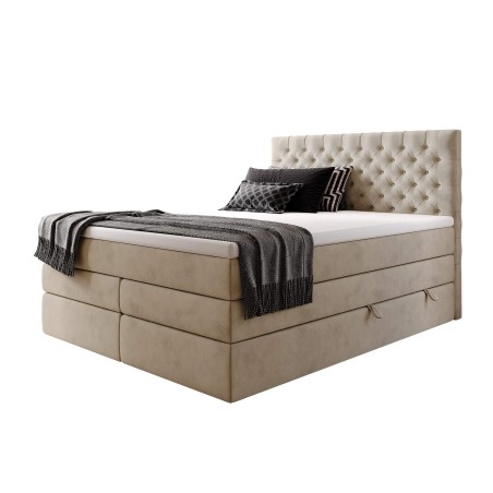 Elegantes Boxspringbett 200x200 cm mit hohem Kopfteil Chesterfield, 2 separate Bettkästen, MAGNUS 15B