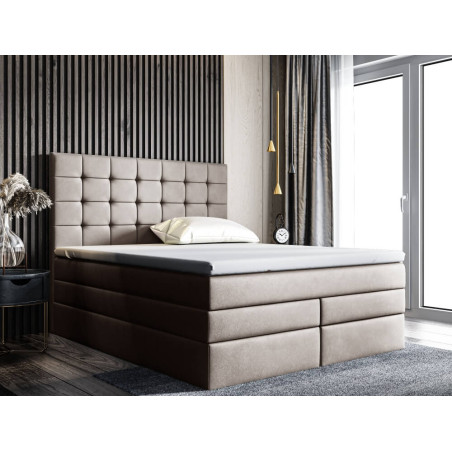 Boxspringbett 140x200 cm, Ehebett mit Bettkasten, Kopfteil gesteppt für Dachschräge, MAGNUS 2B DUO