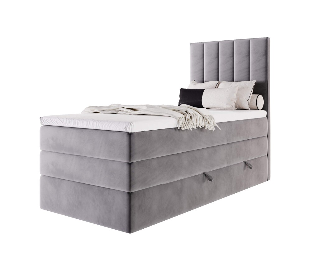 Kontinentalbett 90x200 cm, Einzelbett mit doppelter Matratze für Schlafzimmer, niedriges Kopfteil auf Wunsch, MAGNUS 3B