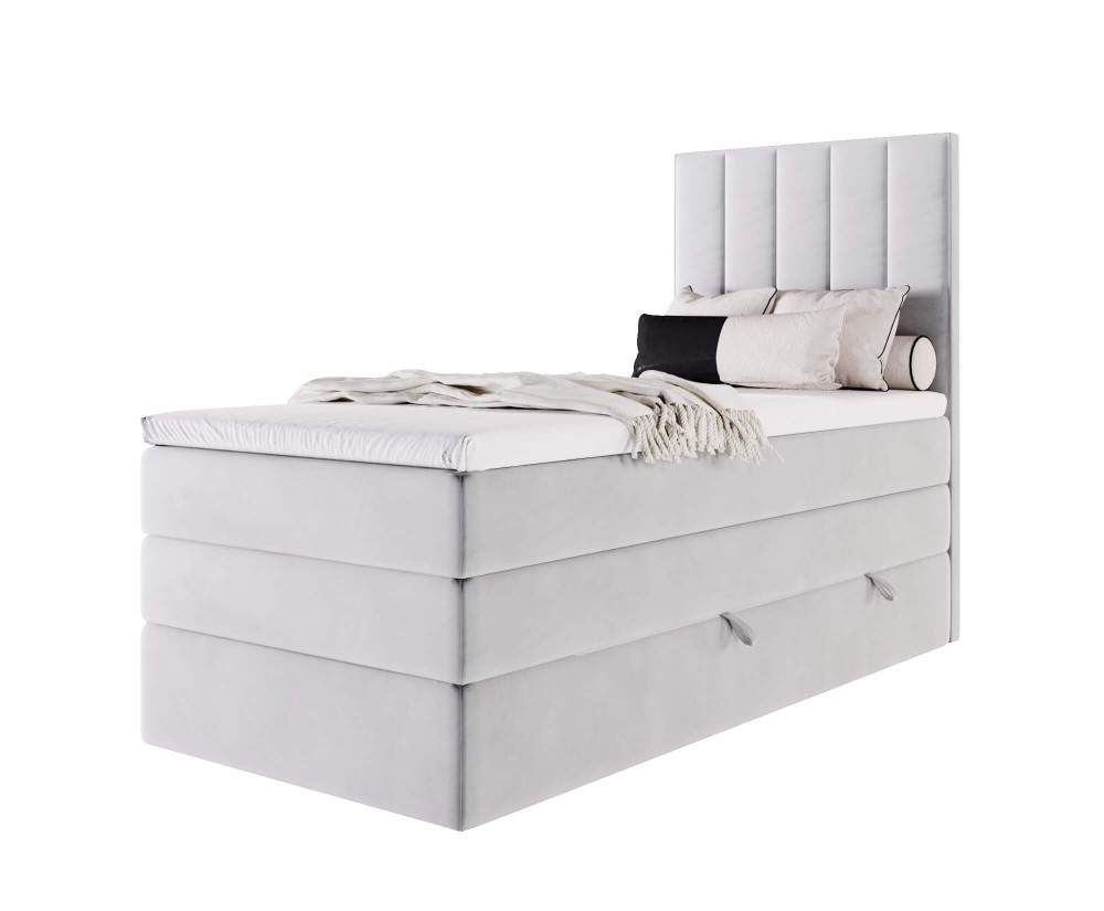 Kontinentalbett 90x200 cm, Einzelbett mit doppelter Matratze für Schlafzimmer, niedriges Kopfteil auf Wunsch, MAGNUS 3B