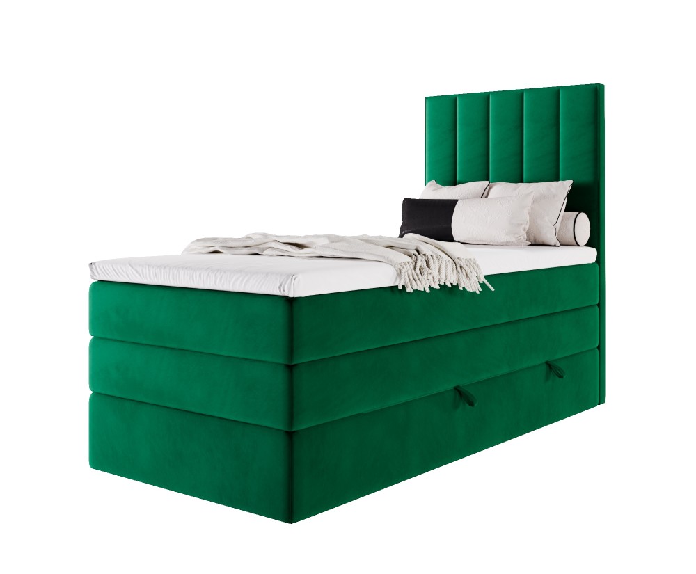 Kontinentalbett 90x200 cm, Einzelbett mit doppelter Matratze für Schlafzimmer, niedriges Kopfteil auf Wunsch, MAGNUS 3B