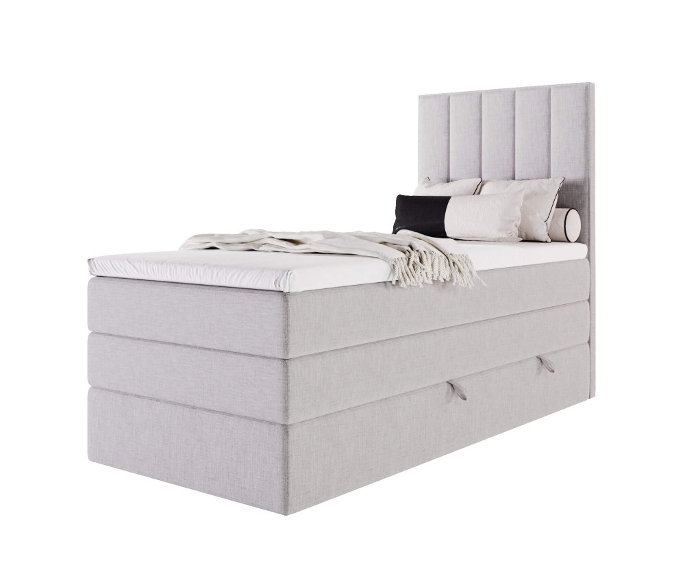 Kontinentalbett 90x200 cm, Einzelbett mit doppelter Matratze für Schlafzimmer, niedriges Kopfteil auf Wunsch, MAGNUS 3B