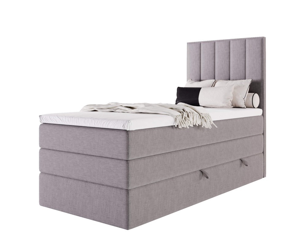 Kontinentalbett 90x200 cm, Einzelbett mit doppelter Matratze für Schlafzimmer, niedriges Kopfteil auf Wunsch, MAGNUS 3B