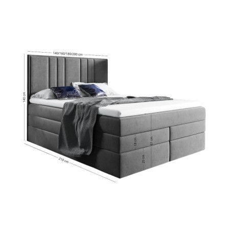 Boxspringbett 140x200 cm, Ehebett mit Bettkasten, hohes Kopfteil, MAGNUS 22B