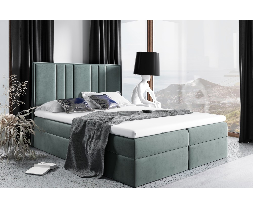 Kontinentalbett 200x200 cm, Doppelbett mit elegantem Kopfteil auch für Dachschräge, Matratze zur Auswahl, MAGNUS 22A