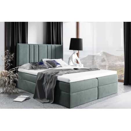 Kontinentalbett 200x200 cm, Doppelbett mit elegantem Kopfteil auch für Dachschräge, Matratze zur Auswahl, MAGNUS 22A